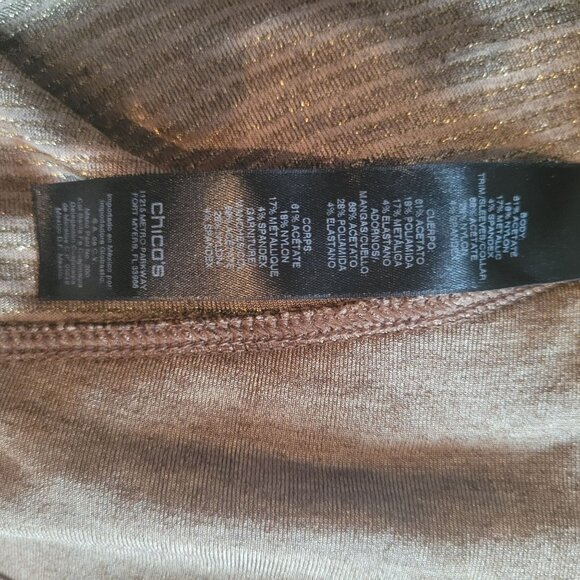 Chicos Metallic Gold Long Sleeve Asymmetrical Buttoned Neck Top - Size S - Picture 6 of 7